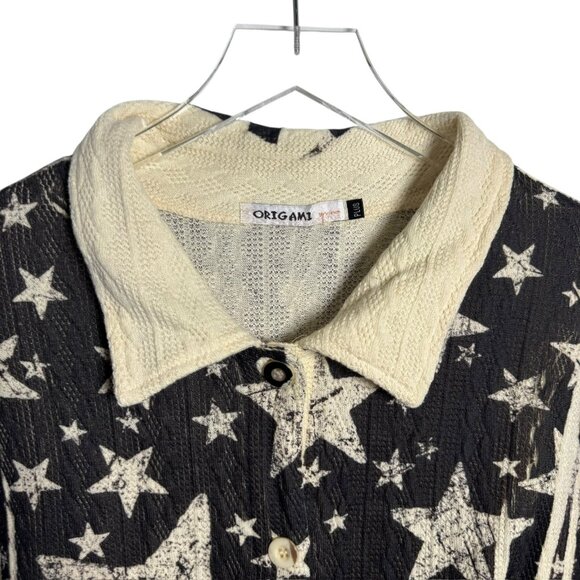 Origami by Vivien Plus Size Star Print Button Down Cardigan Jacket lagenlook - Picture 2 of 8